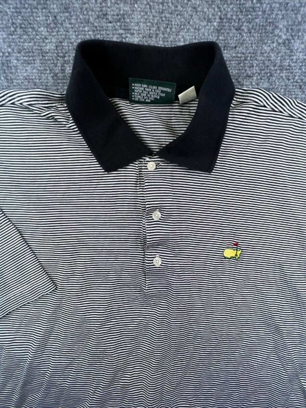 Masters Collection Black & White Striped Shirt Mens Large Golf Polo Short Sleeve